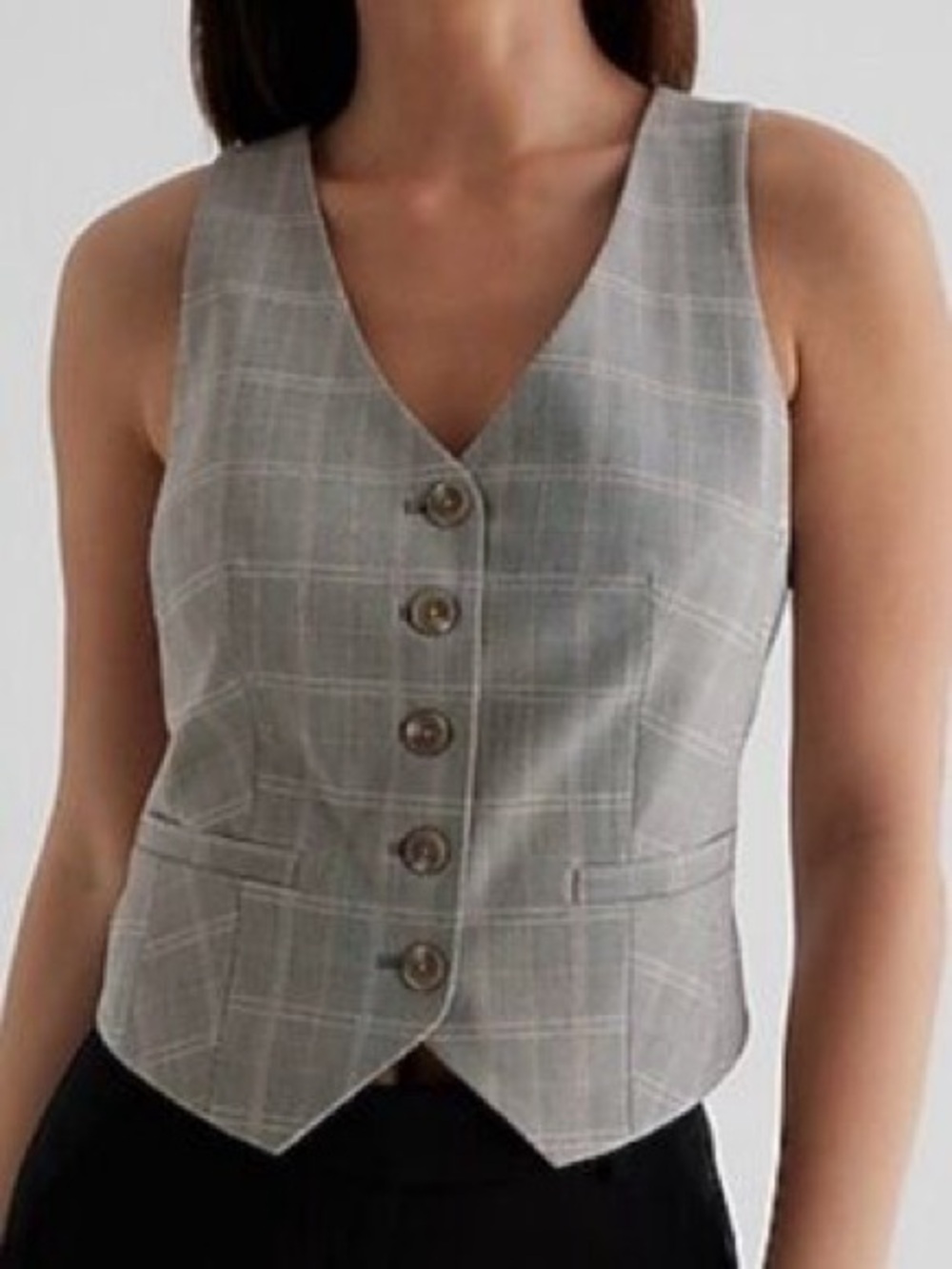 Express Women’s Editor Gray Plaid Button Front Blazer Vest - New with tags!